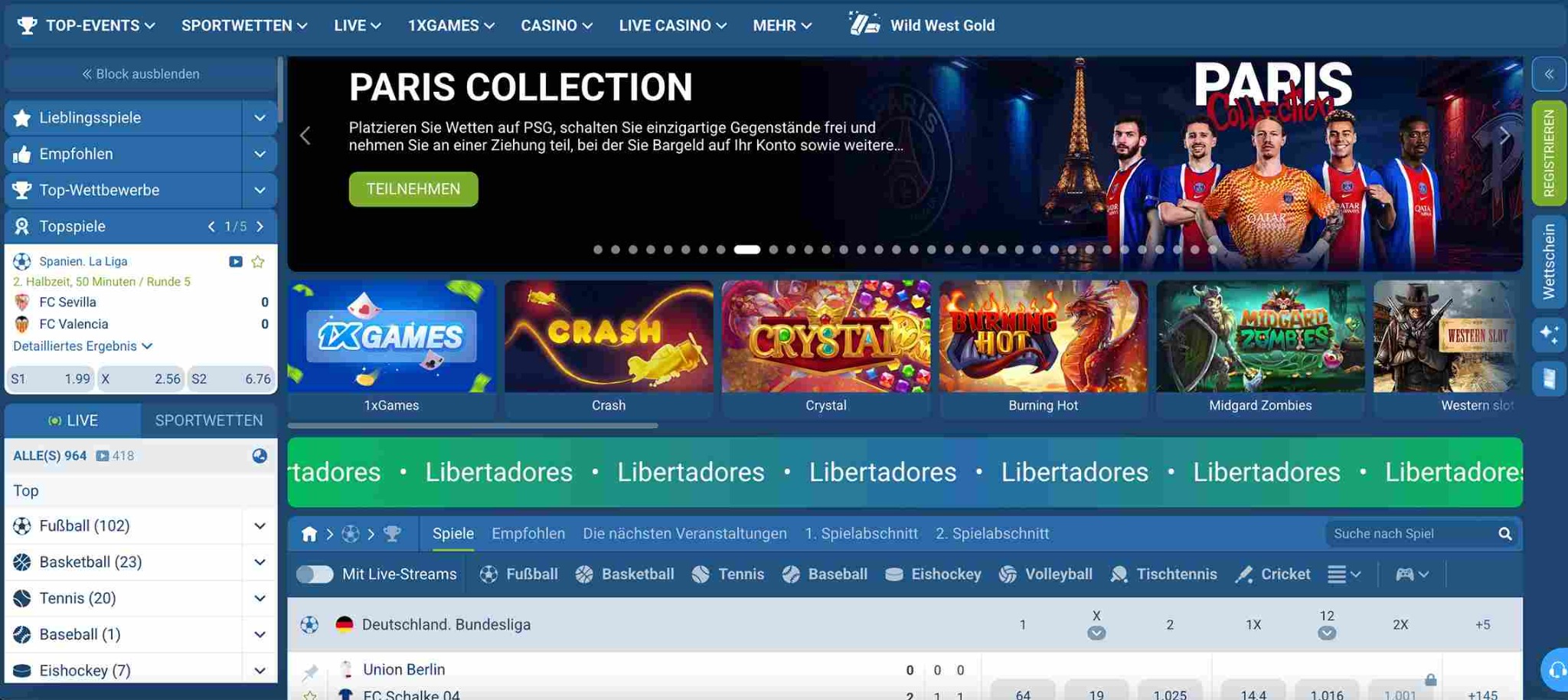 Deutschsprachige 1xBet Plattform mit Sportwetten, Live-Bereich und Casino